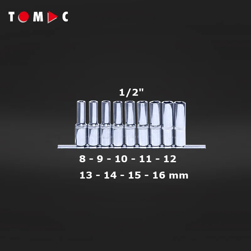 9PCS DIN Level 1/2" Dr. CRV Deep Sockets Long Socket Set 8-16mm with Metal Rail