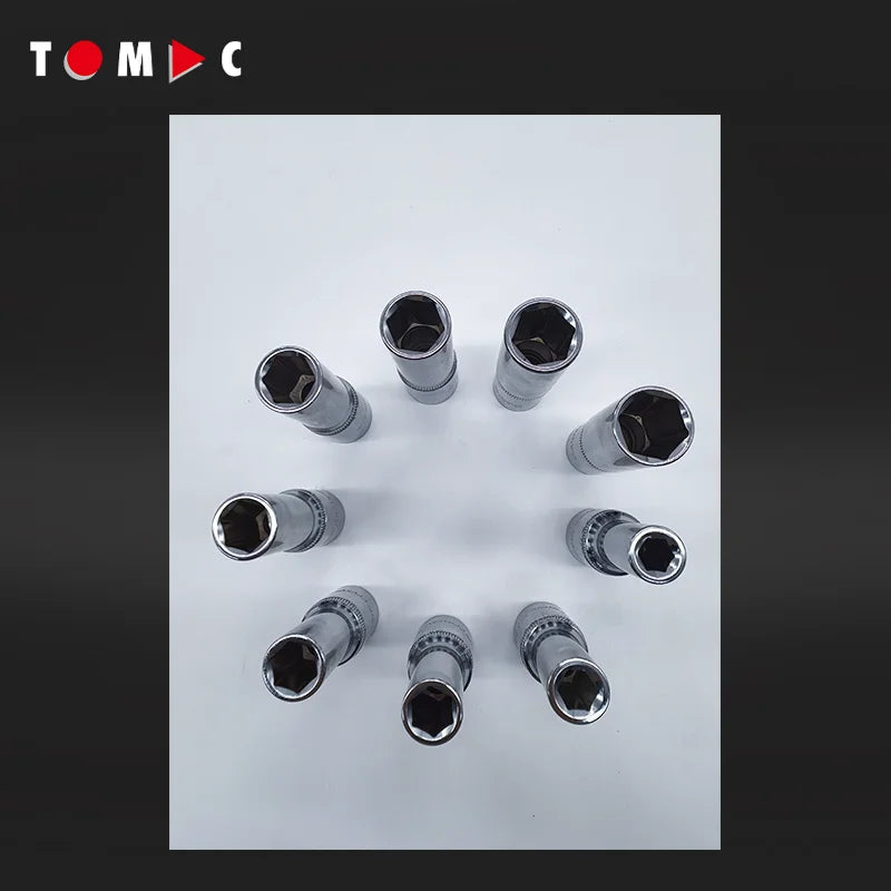 9PCS DIN Level 1/2" Dr. CRV Deep Sockets Long Socket Set 8-16mm with Metal Rail