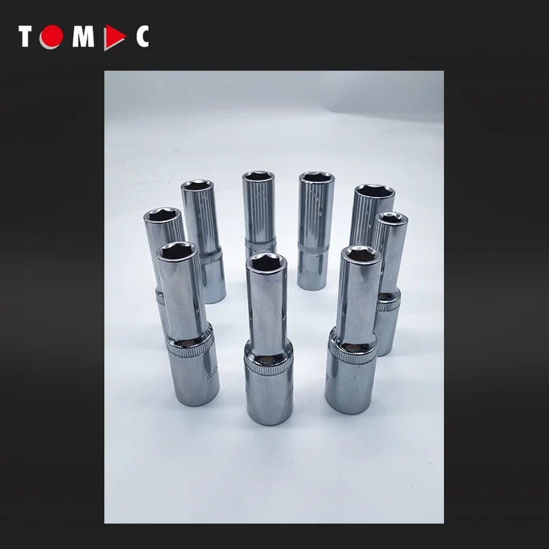 9PCS DIN Level 1/2" Dr. CRV Deep Sockets Long Socket Set 8-16mm with Metal Rail