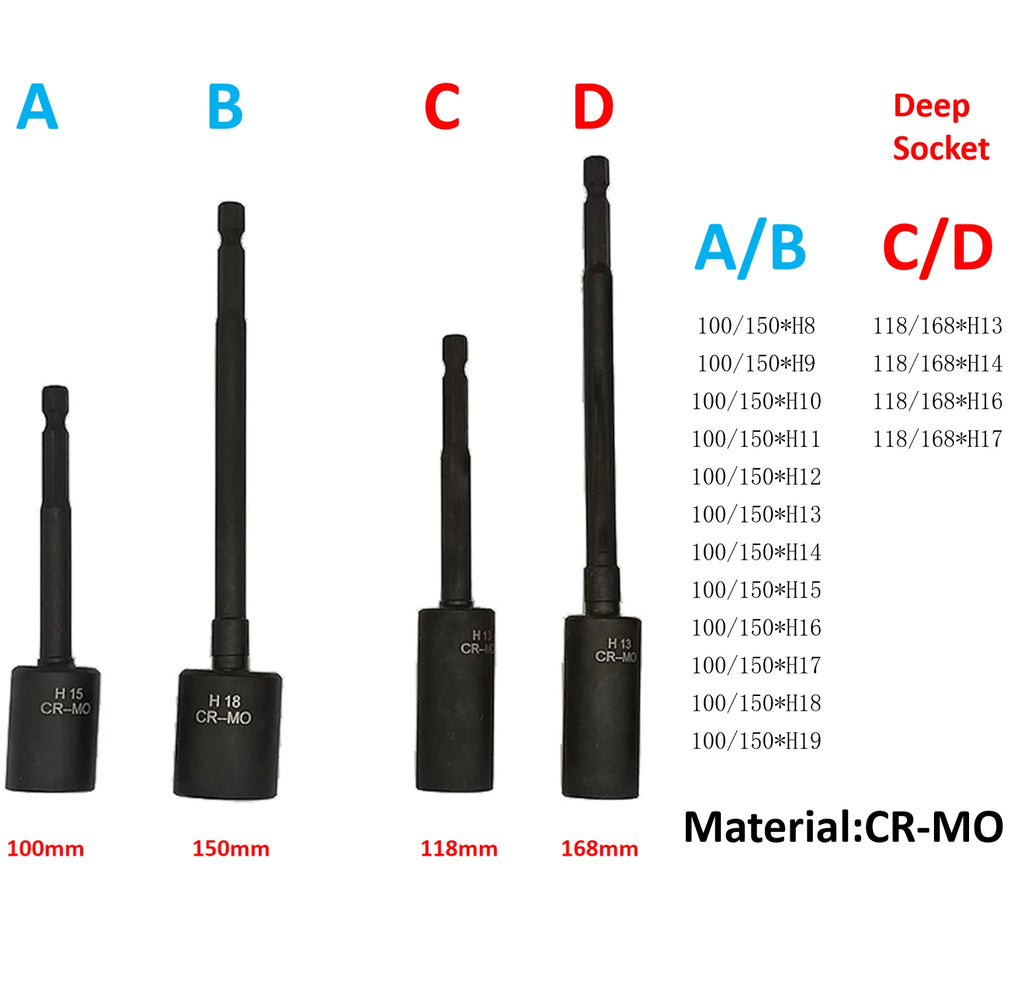 150mm CrMo Hardware Hand Tool Electric Photovoltaic Power Station Universal Hexagon Extension Socket H8-H19 Hex Impact Socket