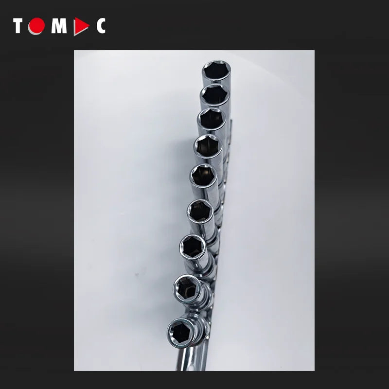 9PCS DIN Level 1/2" Dr. CRV Deep Sockets Long Socket Set 8-16mm with Metal Rail