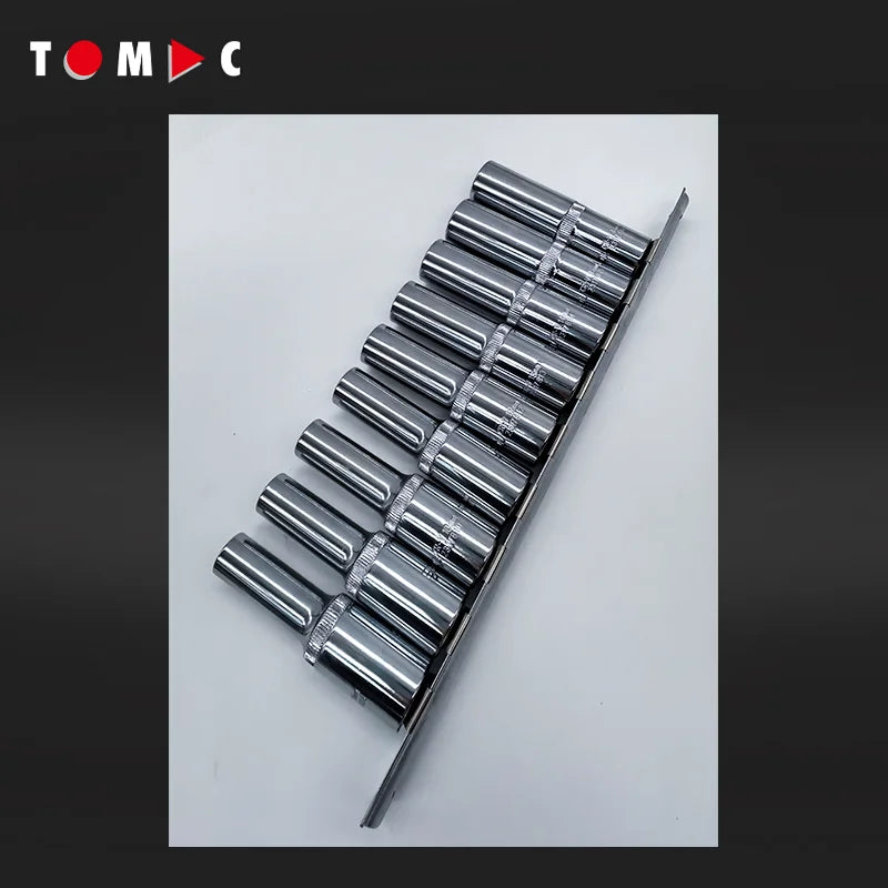 9PCS DIN Level 1/2" Dr. CRV Deep Sockets Long Socket Set 8-16mm with Metal Rail