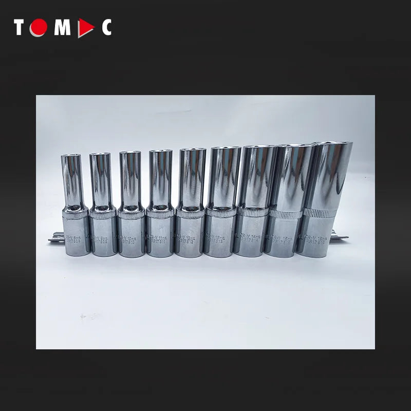 9PCS DIN Level 1/2" Dr. CRV Deep Sockets Long Socket Set 8-16mm with Metal Rail