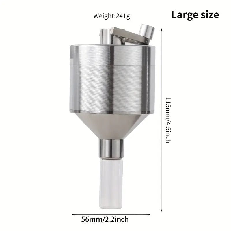 [Portable Hand Crank Grinder] Hand Crank Metal Grinder with Glass Collection Funnel and Bottle - Large Diameter 56mm, Small Diameter 43mm, Portable Manual Tool for Grinding, Perfect Holiday Gift, Best for Christmas