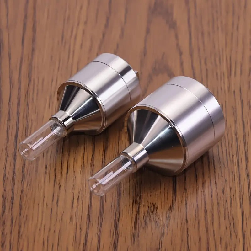 [Portable Hand Crank Grinder] Hand Crank Metal Grinder with Glass Collection Funnel and Bottle - Large Diameter 56mm, Small Diameter 43mm, Portable Manual Tool for Grinding, Perfect Holiday Gift, Best for Christmas