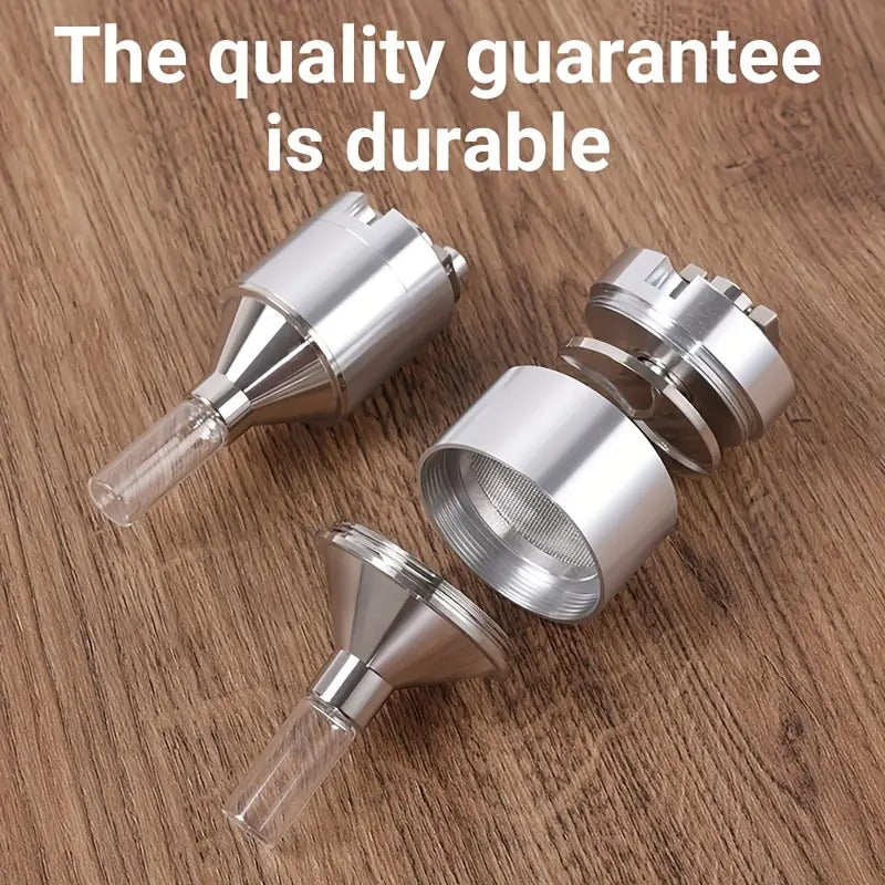 [Portable Hand Crank Grinder] Hand Crank Metal Grinder with Glass Collection Funnel and Bottle - Large Diameter 56mm, Small Diameter 43mm, Portable Manual Tool for Grinding, Perfect Holiday Gift, Best for Christmas