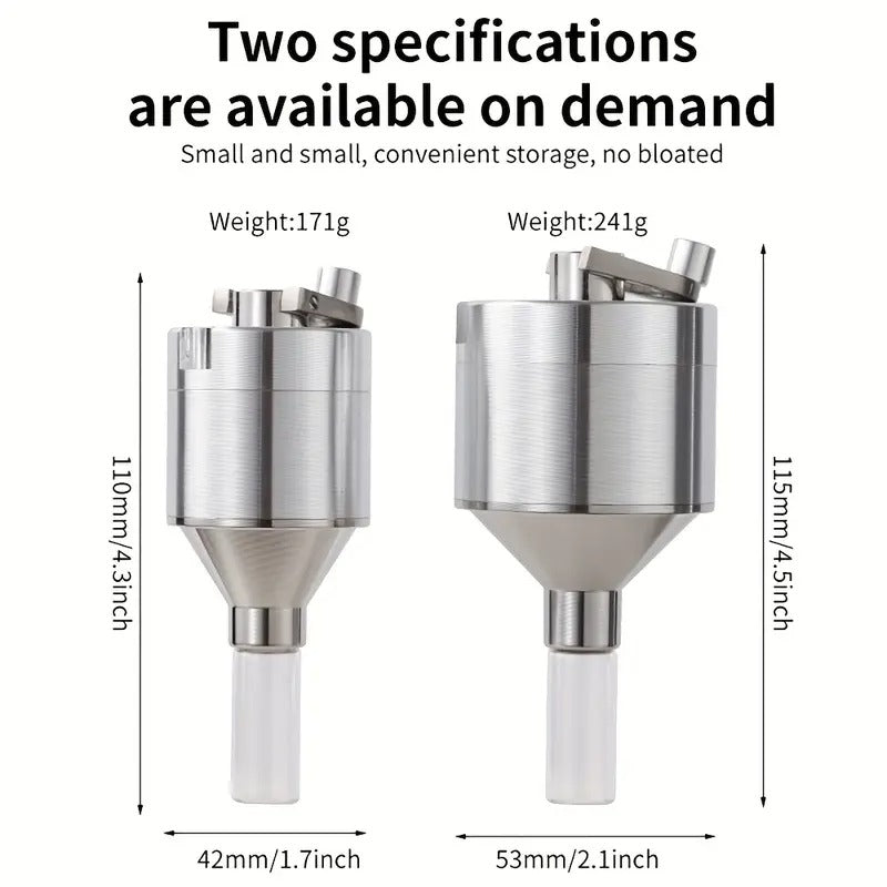 [Portable Hand Crank Grinder] Hand Crank Metal Grinder with Glass Collection Funnel and Bottle - Large Diameter 56mm, Small Diameter 43mm, Portable Manual Tool for Grinding, Perfect Holiday Gift, Best for Christmas