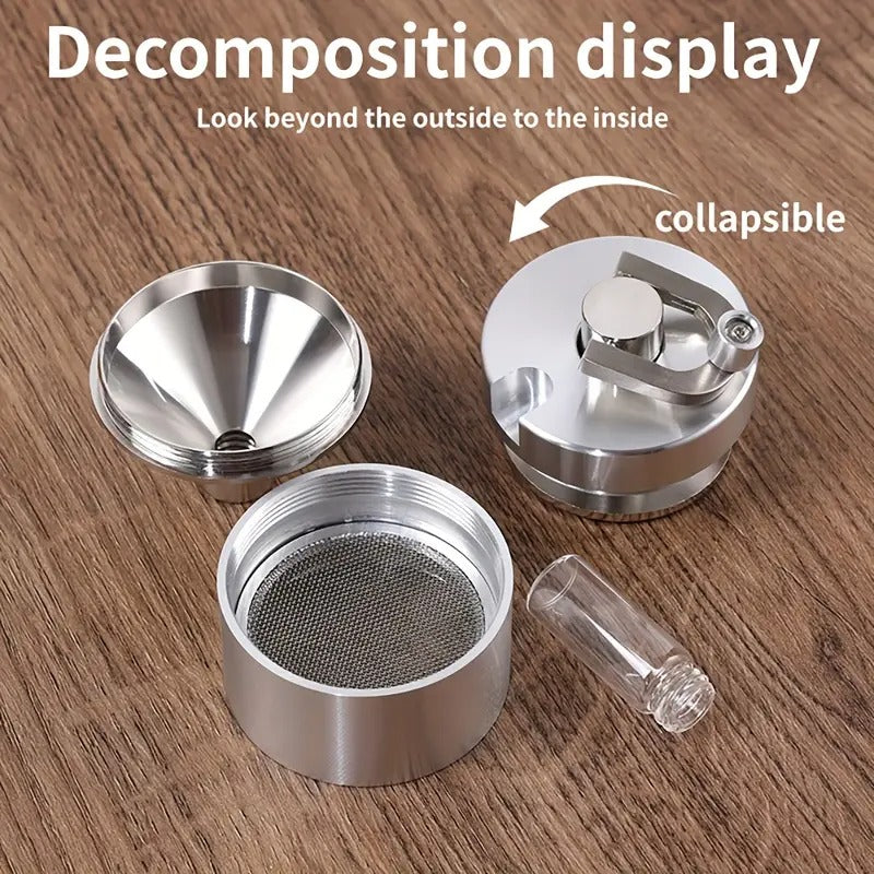 [Portable Hand Crank Grinder] Hand Crank Metal Grinder with Glass Collection Funnel and Bottle - Large Diameter 56mm, Small Diameter 43mm, Portable Manual Tool for Grinding, Perfect Holiday Gift, Best for Christmas
