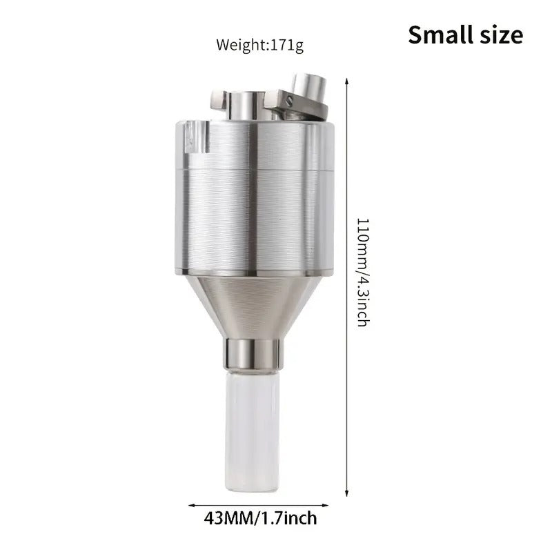 [Portable Hand Crank Grinder] Hand Crank Metal Grinder with Glass Collection Funnel and Bottle - Large Diameter 56mm, Small Diameter 43mm, Portable Manual Tool for Grinding, Perfect Holiday Gift, Best for Christmas